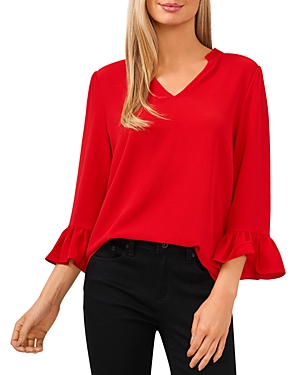 Cece Ruffled V Neck Top In Luminous Red