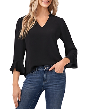 Cece Ruffle Cuff Crepe Top In Rich Black