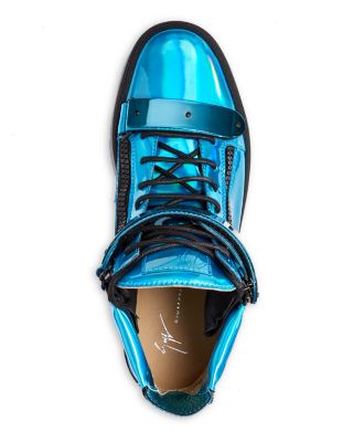 スニーカー GIUSEPPE ZANOTTI Men Sneakers RM50022004 BLUE GIUSEPPE ZANOTTI BLUE MID TOPS SNEAKERS PATENT LEATHER SIZE