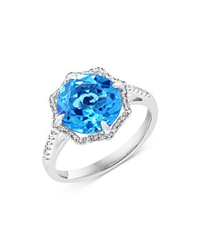 Bloomingdale's - Blue Topaz & Diamond Halo Ring in 14K White Gold - 100% Exclusive