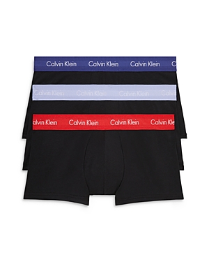 Calvin Klein Cotton Stretch Moisture Wicking Low Rise Trunks, Pack Of 3 In Black/blue/red