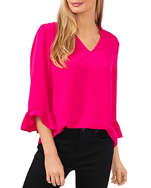 Cece Puff-sleeve V-neck Top In Aurora Pink