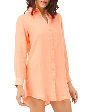 Vilebrequin Linen Button Front Shirt Swim Cover-up In Candy