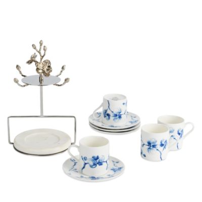 Blue Orchid Demitasse Cup & Saucer Set with Stand