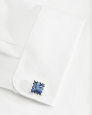 Blue Stone Silver Tone Cuff Links