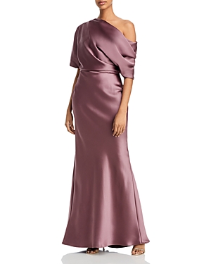 Shop Amsale Draped Satin One Shoulder Dress In Mauve