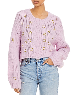 LOVESHACKFANCY LOVESHACKFANCY EMILIE FLORAL EMBELLISHED CARDIGAN,LK734-955