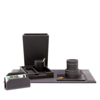 Larne Black Full Grain Leather Desk Accessories, Set of 4