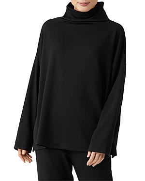 Eileen Fisher Funnel Neck Ponte Knit Top In Black