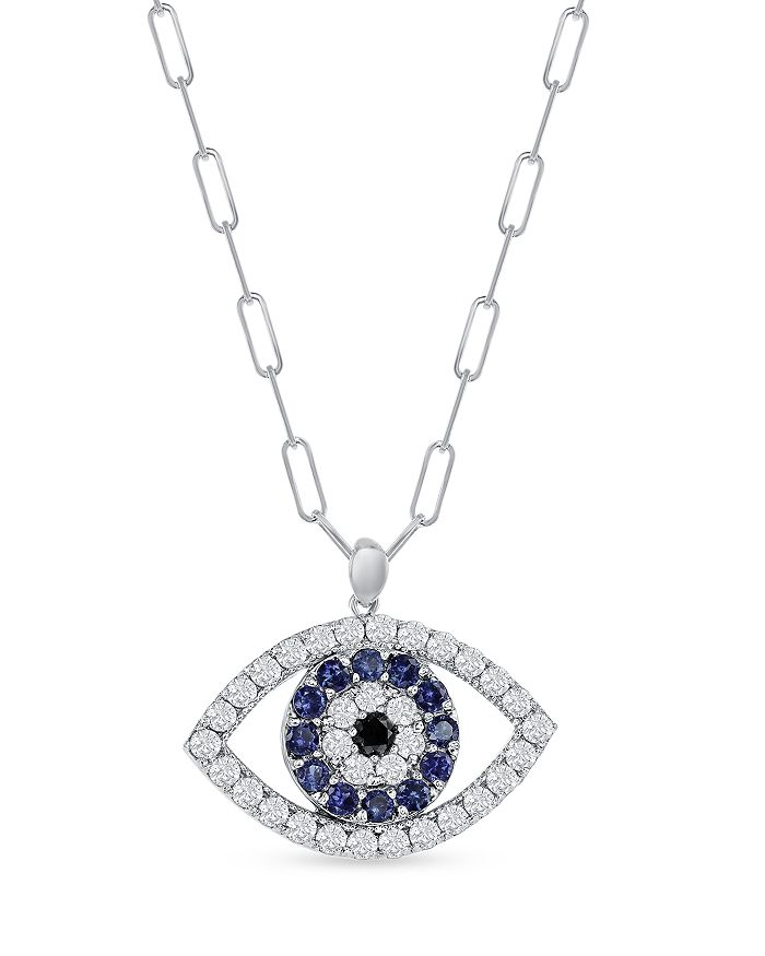 Bloomingdale's - Blue Sapphire & Diamond Evil Eye Pendant Necklace in 14K White Gold, 18" - 100% Exclusive