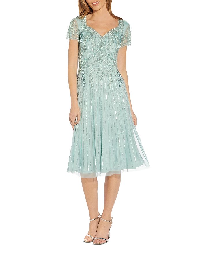 Adrianna Papell Embellished Tulle Midi Dress | Bloomingdale's