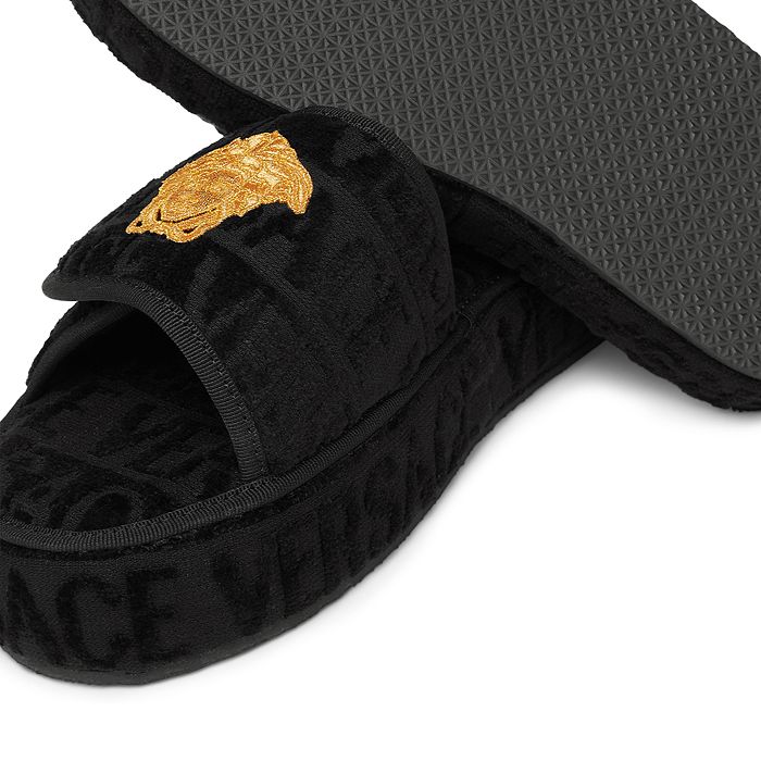 Shop Versace Medusa Embroidered Slippers In Black