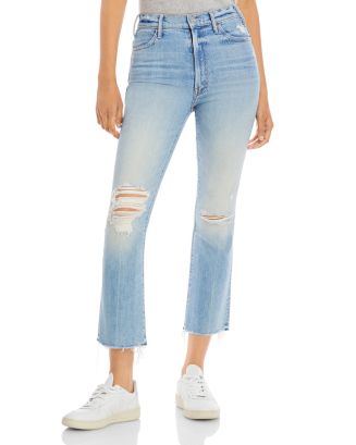 MOTHER The Hustler High Rise Frayed Flare Leg Ankle Jeans in Ropes End ...