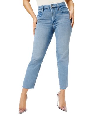 Straight Raw Edge Hem Jeans in Blue 