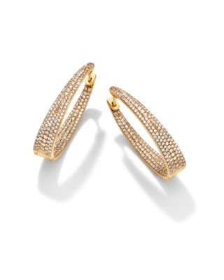 Diamond Inside-Out Oval Hoop Earrings in 14K Yellow Gold, 2.30 tcw 