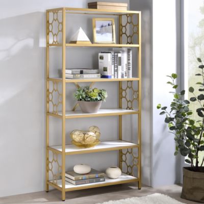 Ligga Steel 5-Shelf Bookcase with Geometric Openwork Accents