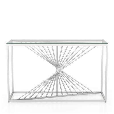 Selig 47" Glass Top Geometric Twist Base Sofa Table