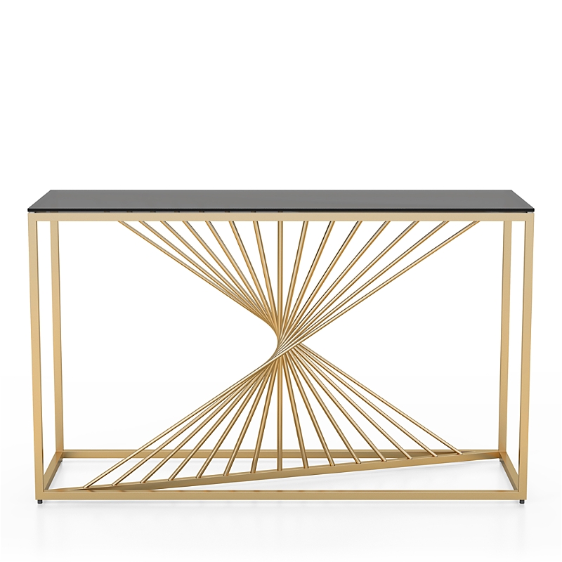 Furniture Of America Selig 47 Glass Top Geometric Twist Base Sofa Table In Gold