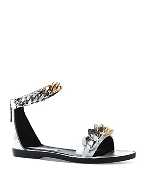 Stella Mccartney Falabella Faux Leather Chain Sandals In Silver