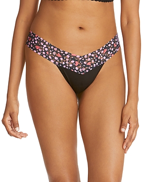 Shop Hanky Panky Supima Cotton Low Rise Thong With Lace Trim In Lovenest