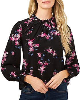 CeCe - Floral Print Ruffled Blouse