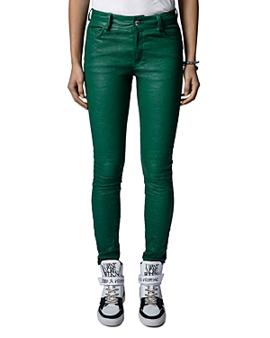 Zadig & Voltaire Phlame Slim-leg Mid-rise Leather Trousers In Buisson