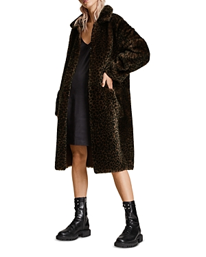 Allsaints Serra Reversible Shearling Coat In Leopard Brown