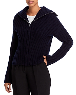 Vince Ribbed Cotton Zip Up Sweater