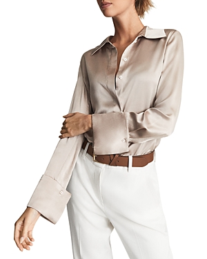 Reiss Hailey Button Front Silk Shirt In Champagne