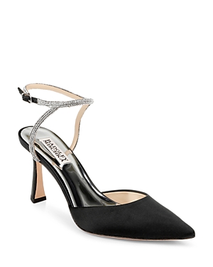 Shop Badgley Mischka Women's Kamilah Pointed Ankle Strap High Heel Sandals In Black Satin