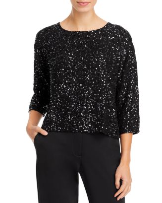 Eileen Fisher Boxy Sequined Top | Bloomingdale's