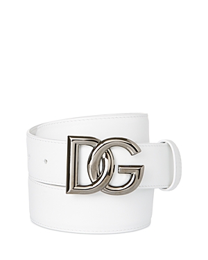 Dolce & Gabbana Men's Interlocking Logo Leather Belt In White