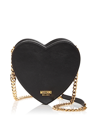 Moschino Heart Shape Leather Shoulder Bag In Black