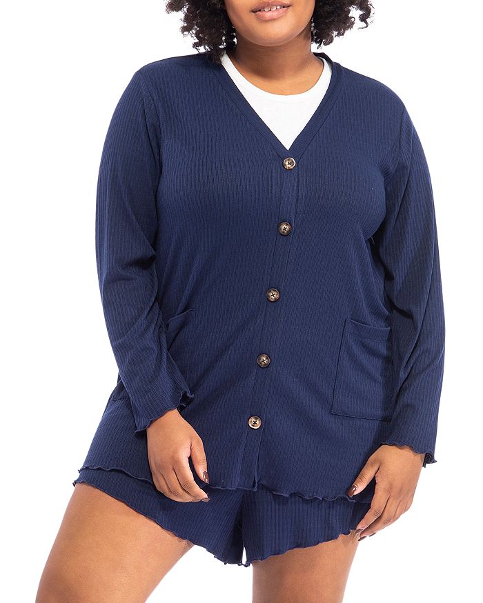 B Collection by Bobeau Curvy Lettuce Edge Button Front Cardigan