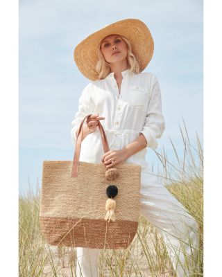 Montauk Color Block Raffia Tote
