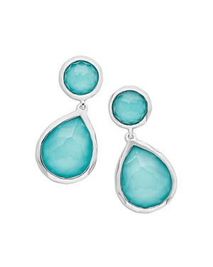 IPPOLITA STERLING SILVER ROCK CANDY TURQUOISE & ROCK CRYSTAL DOUBLET DROP EARRINGS