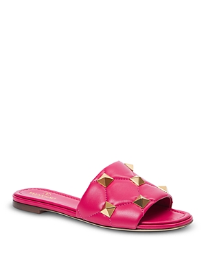 Valentino Women's Studded Slide Sandals In Cherry/gold