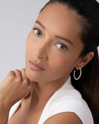 Beaded Thin Hoop Earrings, Sterling Silver, 28mm