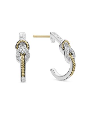 18K Yellow Gold & Sterling Silver Newport Diamond Knot Half Hoop Earrings