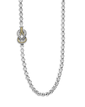 Shop Lagos 18k Yellow Gold & Sterling Silver Newport Knot Station Necklace, 34 In Silver/gold