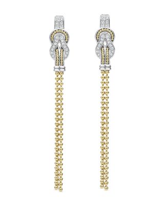 18K Yellow Gold & Sterling Silver Diamond 50mm Tassel Earrings