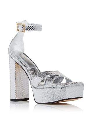 Good American Snake Embossed Platform High Block Heel Sandals