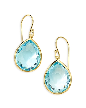 Shop Ippolita 18k Yellow Gold Rock Candy Blue Topaz Pear Drop Earrings In Blue/gold