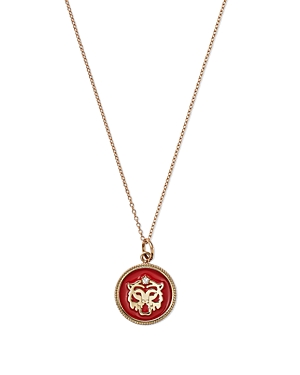 Moon & Meadow 14k Yellow Gold Diamond & Enamel Tiger Medallion Pendant Necklace, 18 - 100% Exclusive In Red/gold