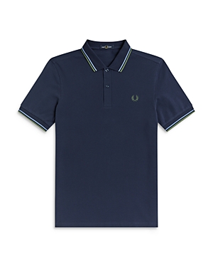 Fred Perry Twin Tipped Slim Fit Polo In Dark Blue/ash Blue