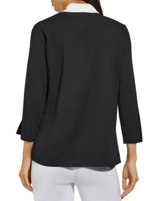 Contrast Tie V-Neck Crepe de Chine Blouse
