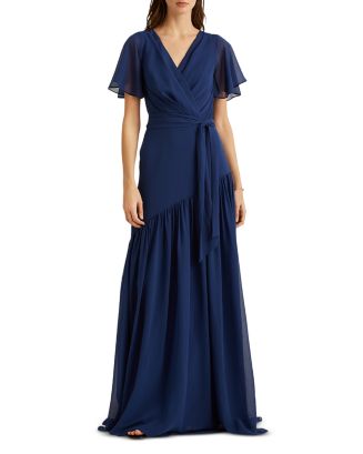 Ralph Lauren Flutter Sleeve Georgette Evening Gown