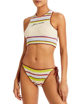 GANNI Crochet Crop Bikini Top & Crochet Side Tie Bikini Bottom