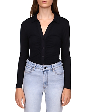 Shop Sanctuary Dreamgirl Ruched Knit Shirt In Black