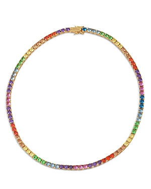 Shop Kurt Geiger Rainbow Crystal Tennis Necklace, 16 In Multi